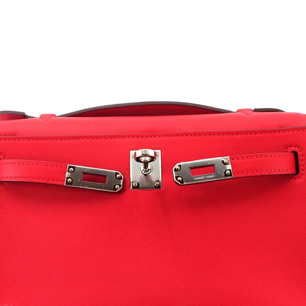 Hermes Pochette Kelly Swift Rouge Ladue Handbag, K stamp, Silver hardware — New - Store Return