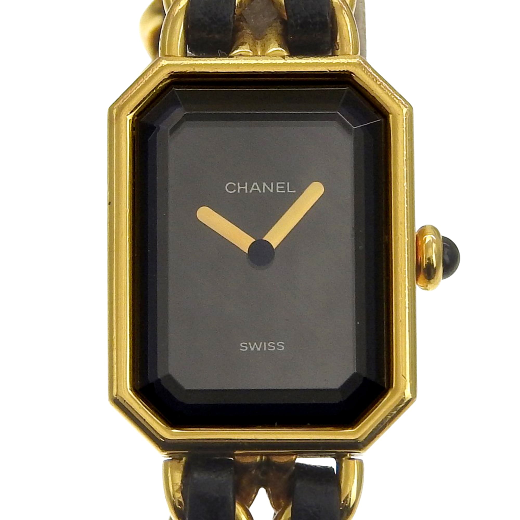 Chanel Premiere S Watch H0001 Gold Plated x Leather Black Quartz Analog Dial Ladies — Good