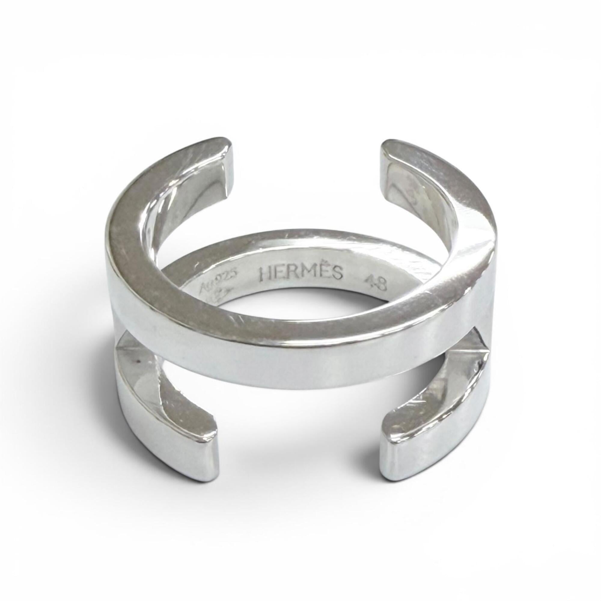 HERMES AG925 H symbol ring, silver, size 48, weight 6.9g, women's, very popular, highly recommended! — Like New