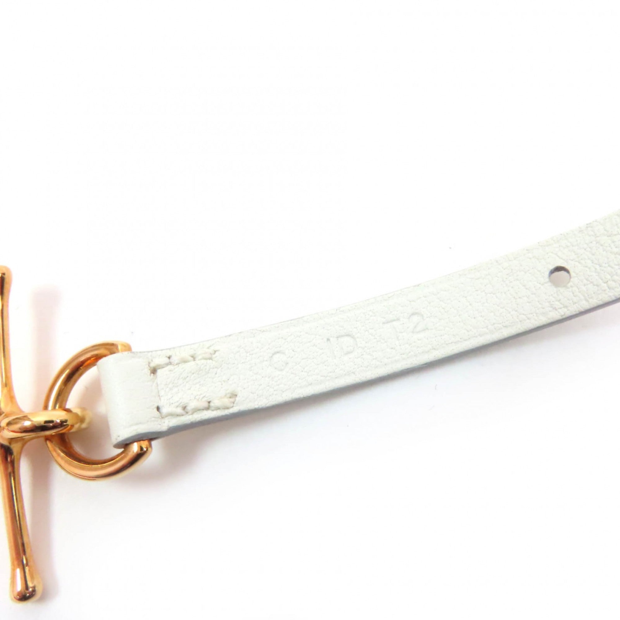 HERMES Mall Bracelet, Pink Gold Hardware, White Leather, T2, C Stamp, Box and Dust Bag Included, Made in France, Women's — Like New