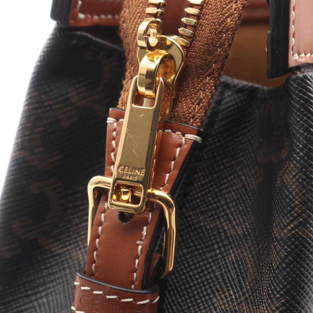 Celine Teen Cabadoux France Triomphe Shoulder Bag, Coated Canvas and Leather, Women's, Black Brown, 191992BZJ.04LU