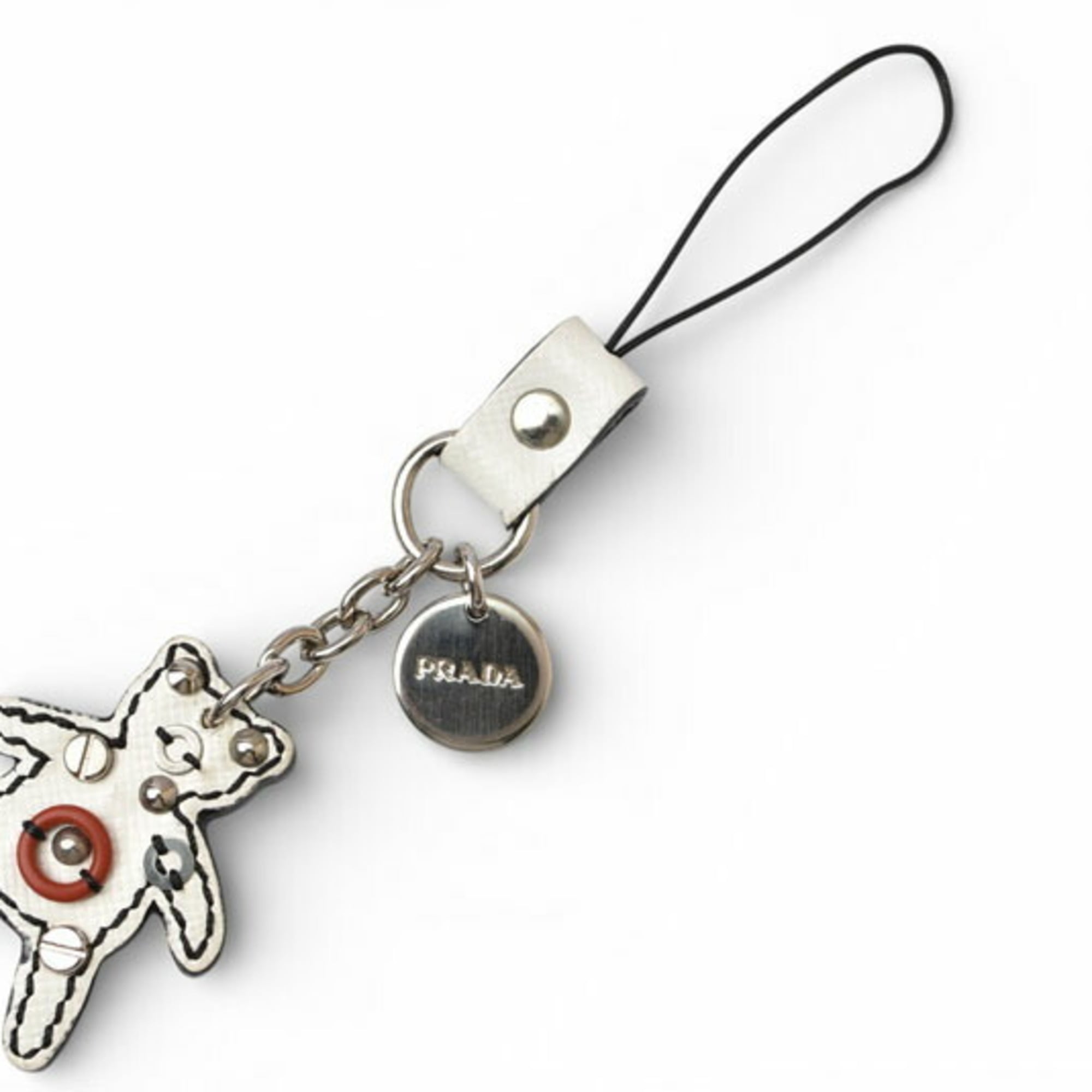 Prada Charm Keychain PRADA Trick Robobear Bear White Red Silver