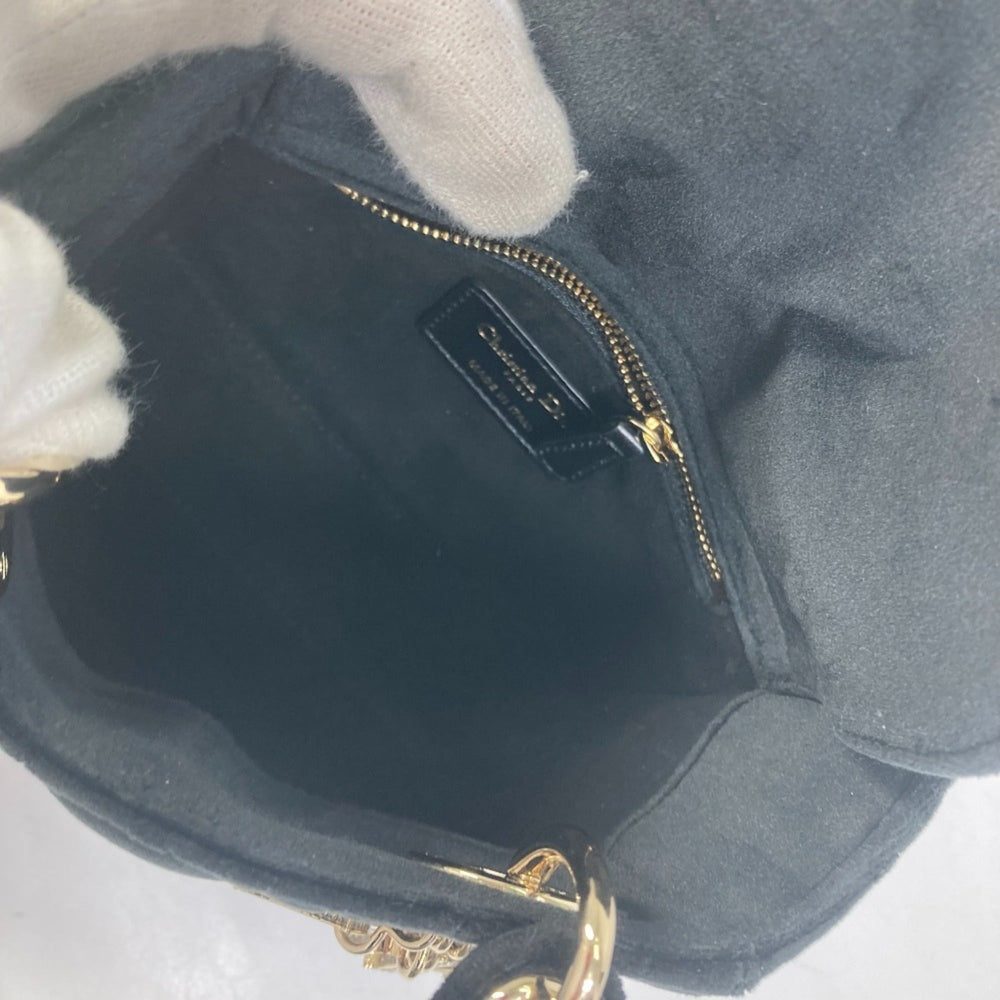 Christian Dior Dior Lady Chain Cannage Rhinestone Shoulder Bag Handbag Velour Leather Women's Black — New - Store Return