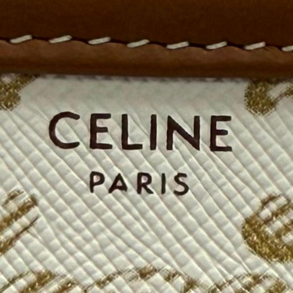 CELINE Triomphe Canvas Logo Chain Clutch Bag Shoulder Off-White Brown Made in Italy Women's Comes with Dust — Like New
