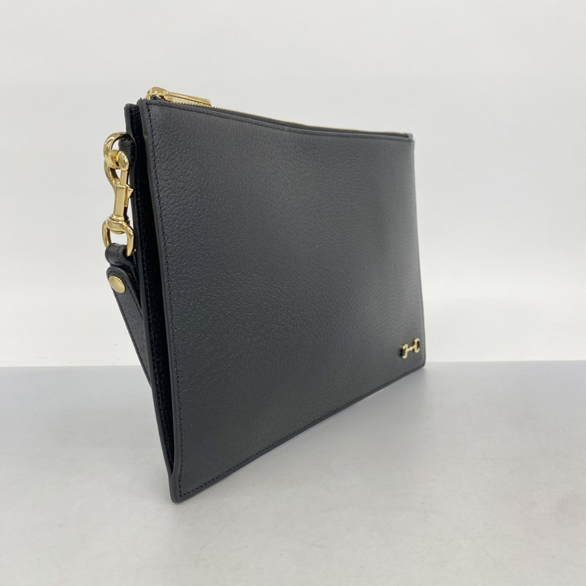 Gucci Horsebit Clutch Bag 700524 Leather Black Champagne Men's Women's