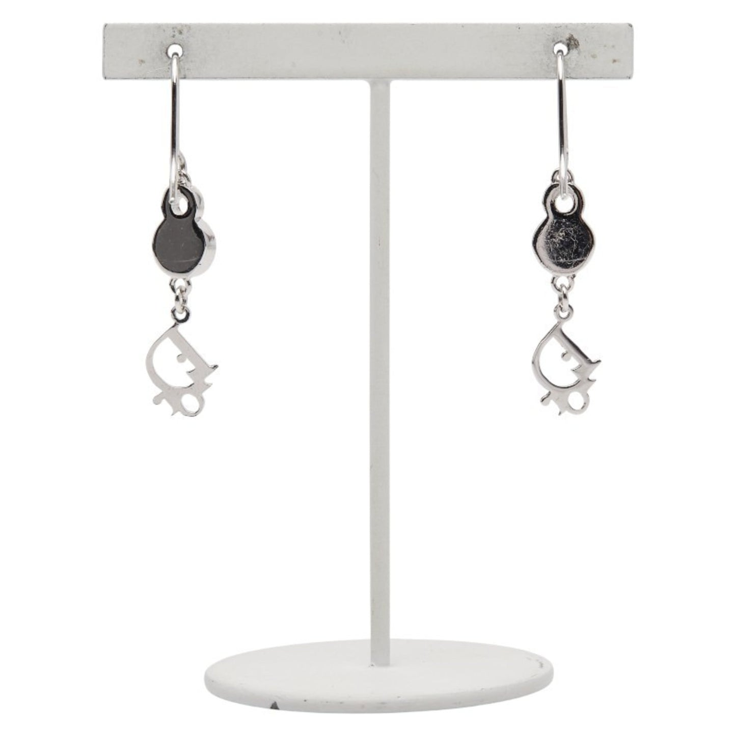 Christian Dior Dior CD logo rhinestone earrings in silver metal for women.