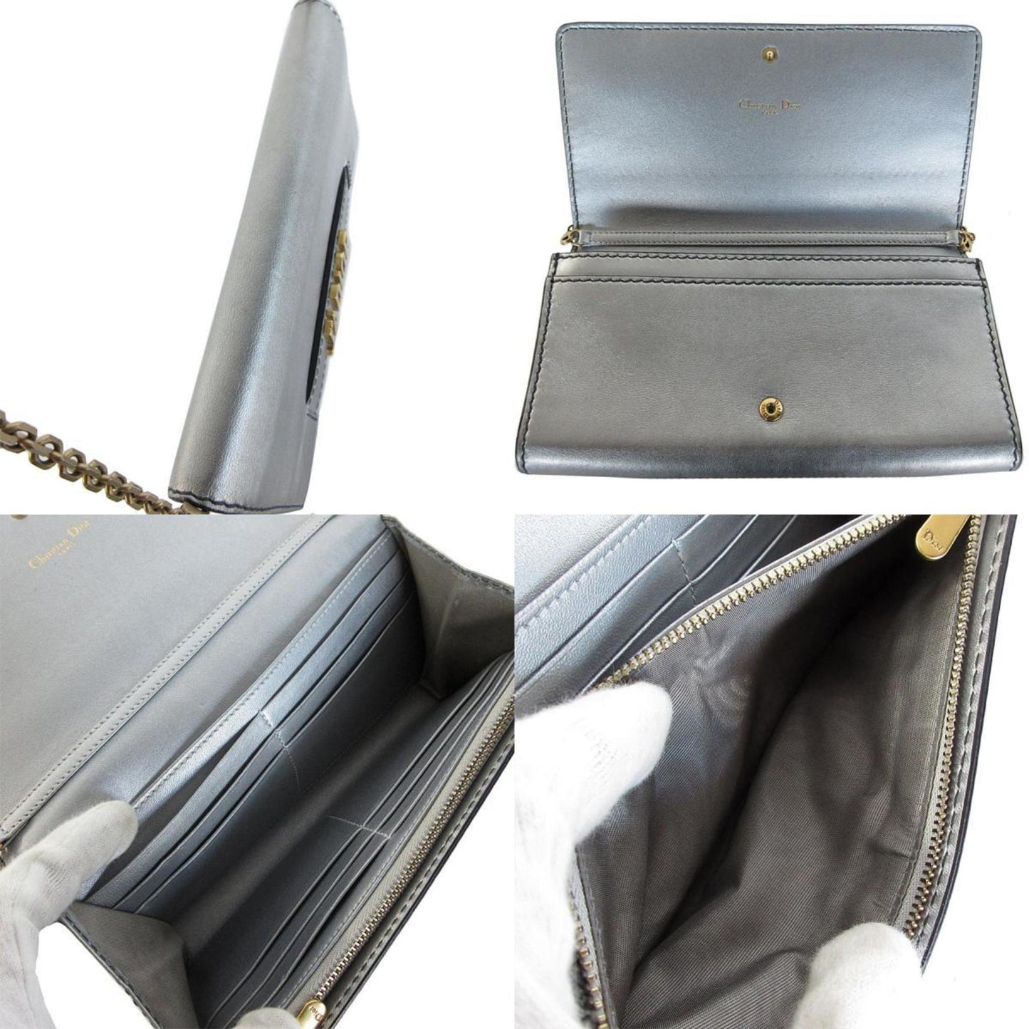 Christian Dior J'ADIOR Wallet Chain Leather Metal Silver Gold Women's s0504a