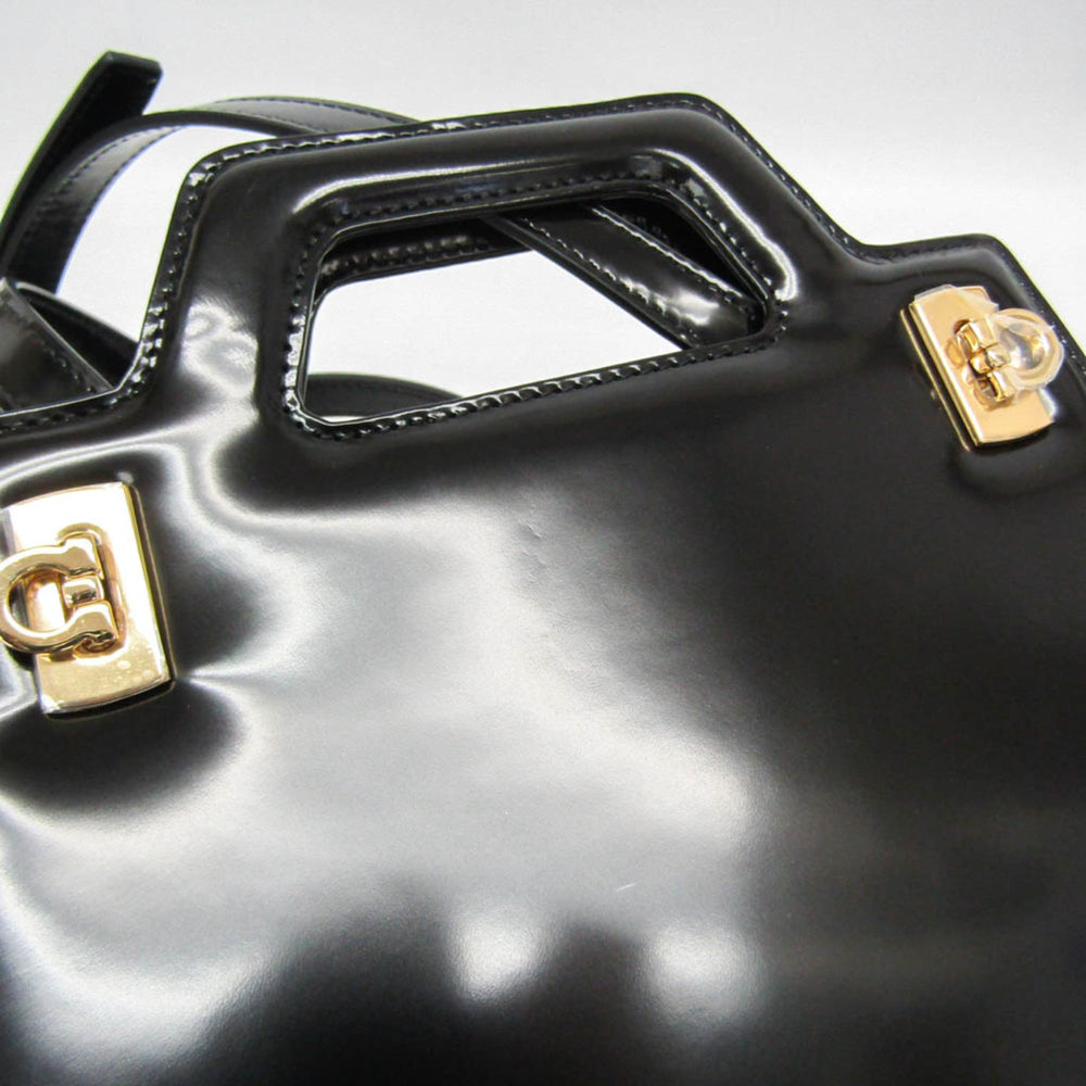 Salvatore Ferragamo Gancini Wanda AU-21 3485 Women's Leather Handbag,Shoulder Bag Black — Like New