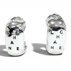 CHANEL Vintage 925 Sterling Silver Clip-On Earrings (for both ears), Logo Engraved, Weight 12.7g, Women's — Like New