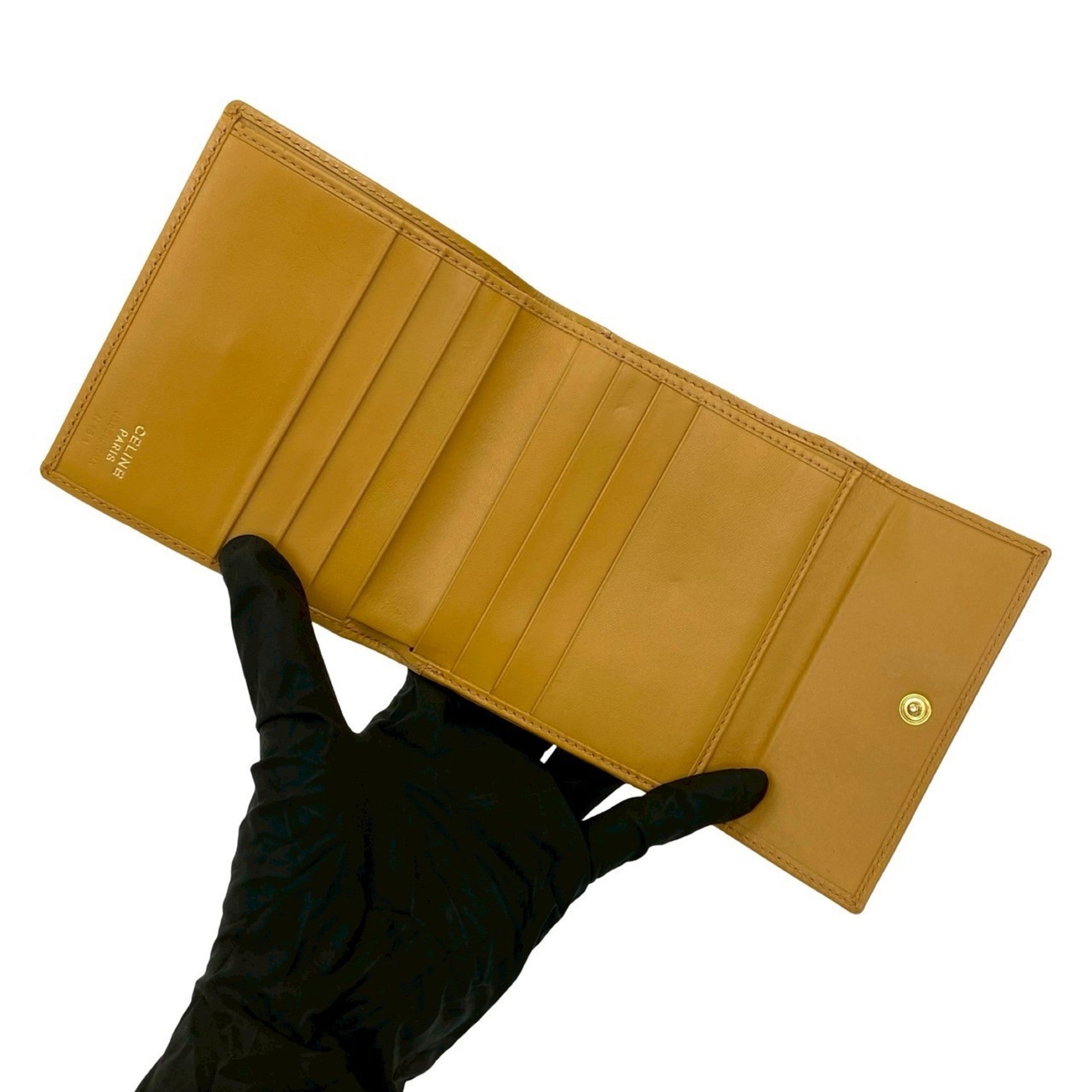 CELINE Macadam Blason Pattern Leather Bifold Wallet, Brown/Beige, 33672