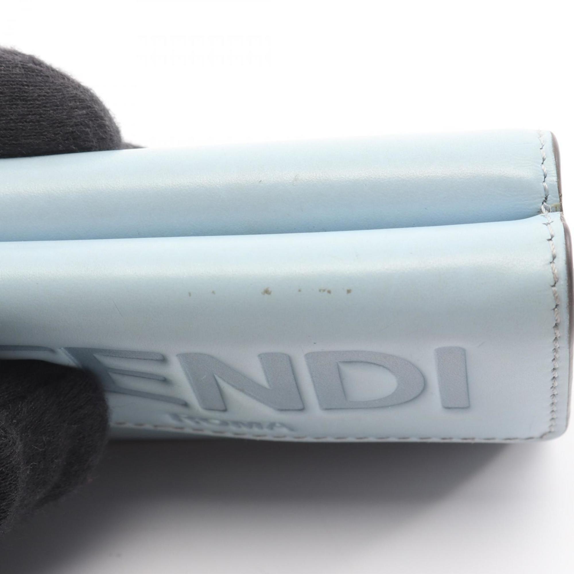 Fendi FENDI Logo Tri-fold Wallet, Leather, Women's, Blue, 8M0395