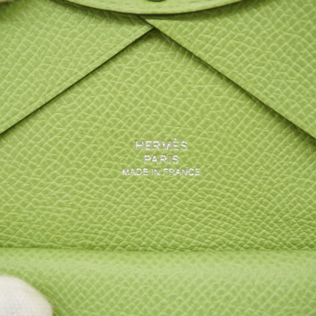 Hermes Hermès Calvi Duo Wallet/Coin Case, Epsom Leather, Vert Cricket, B Stamp, Women's