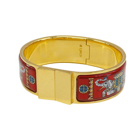 Hermès HERMES bangle for women, branded rocque enamel GM gold and red bracelet, elephant cloisonné.