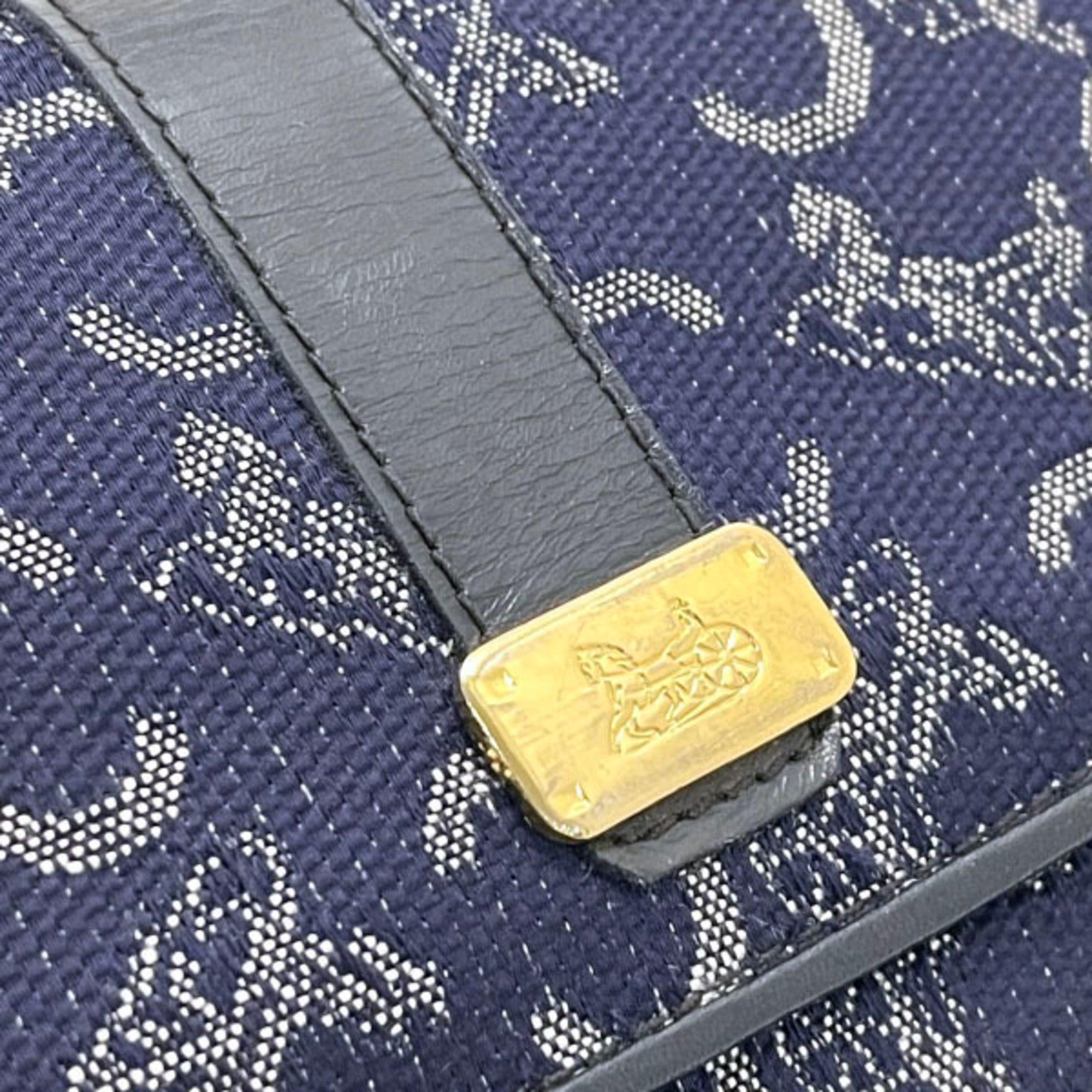 Celine C Macadam Canvas Leather Navy Blue Sulky Carriage Vintage Tri-fold Wallet TT-14877