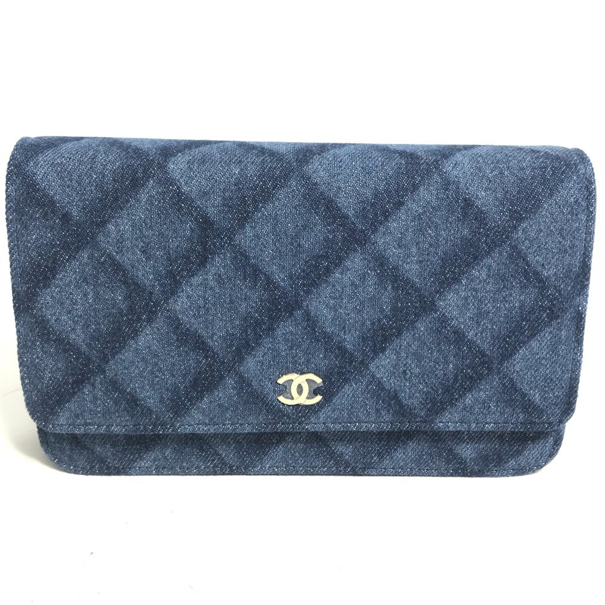 CHANEL AP0250 Long Wallet Chain Bag Matelasse Shoulder Denim Women's Blue — New - Store Return