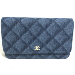 CHANEL AP0250 Long Wallet Chain Bag Matelasse Shoulder Denim Women's Blue — New - Store Return