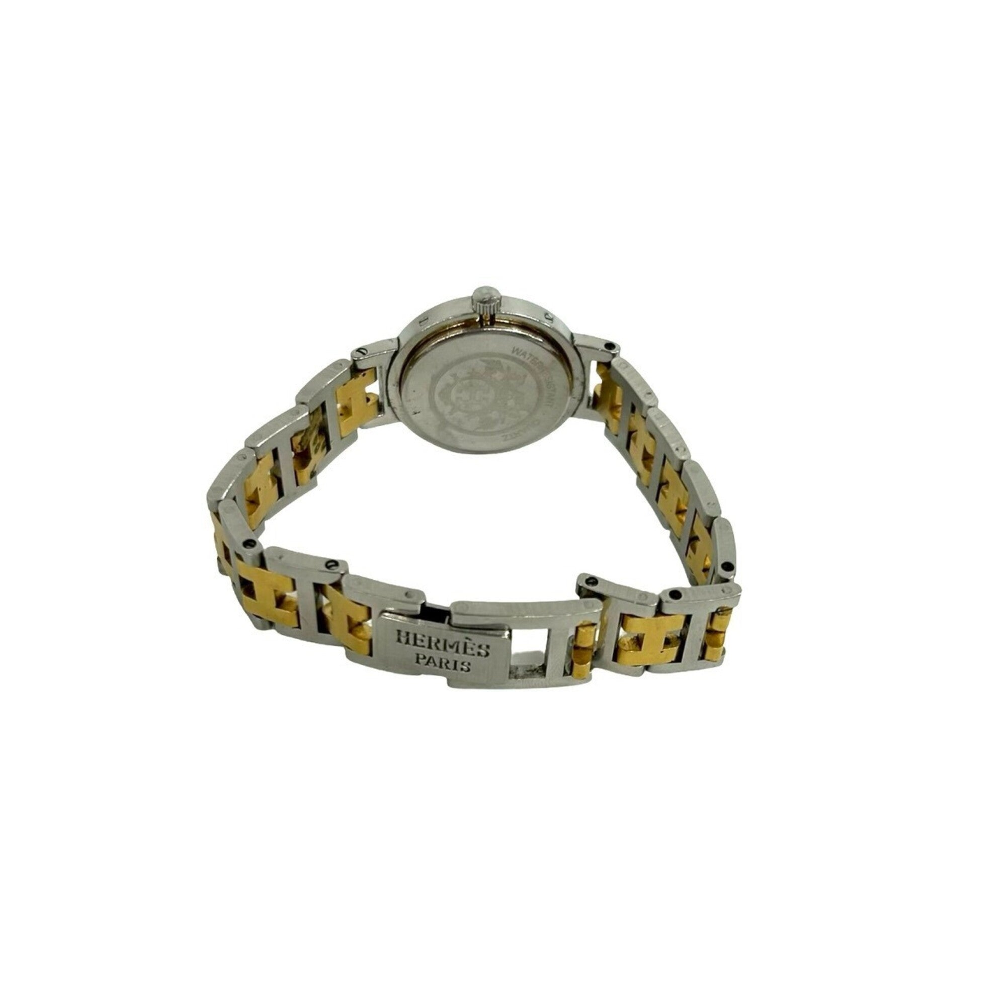 HERMES Vintage Clipper Logo Engraved Stainless Steel GP Wristwatch Silver Gold 40594 — Good