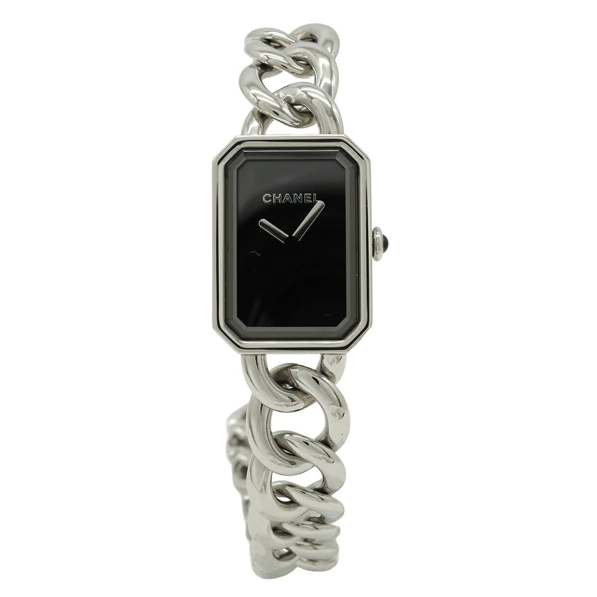 CHANEL Premiere Double Chain Black Dial Stainless Steel Women's Quartz Watch H4199 — Like New