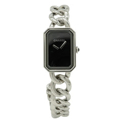 CHANEL Premiere Double Chain Black Dial Stainless Steel Women's Quartz Watch H4199 — Like New