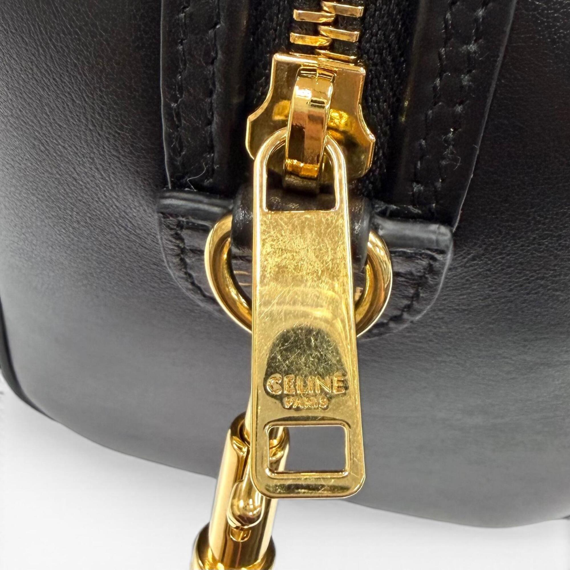 CELINE 11377 Smooth Calfskin Cuir Triomphe Small Boston 2-Way Bag Shoulder Black Made in Italy Women's with Dust — Like New