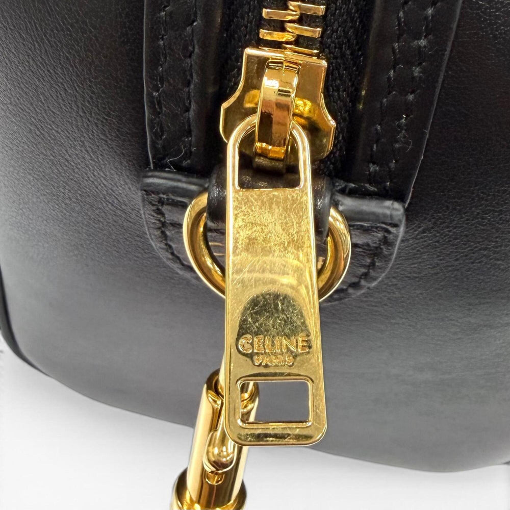 CELINE 11377 Smooth Calfskin Cuir Triomphe Small Boston 2-Way Bag Shoulder Black Made in Italy Women's with Dust — Like New