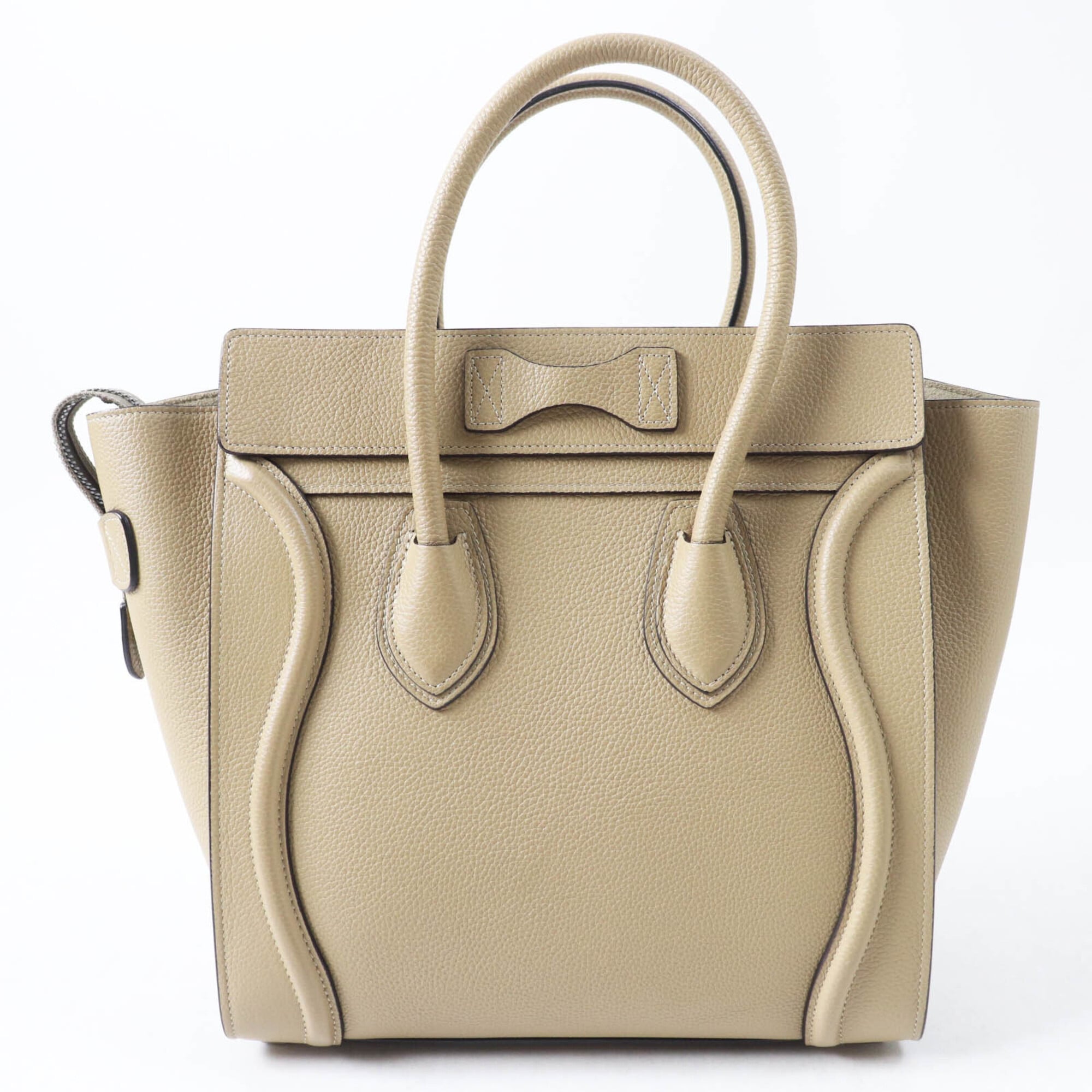 CELINE 18979 Luggage Micro Shopper Dune Drummed Calfskin Handbag with Dust Bag, Made in Italy, Women's — Like New