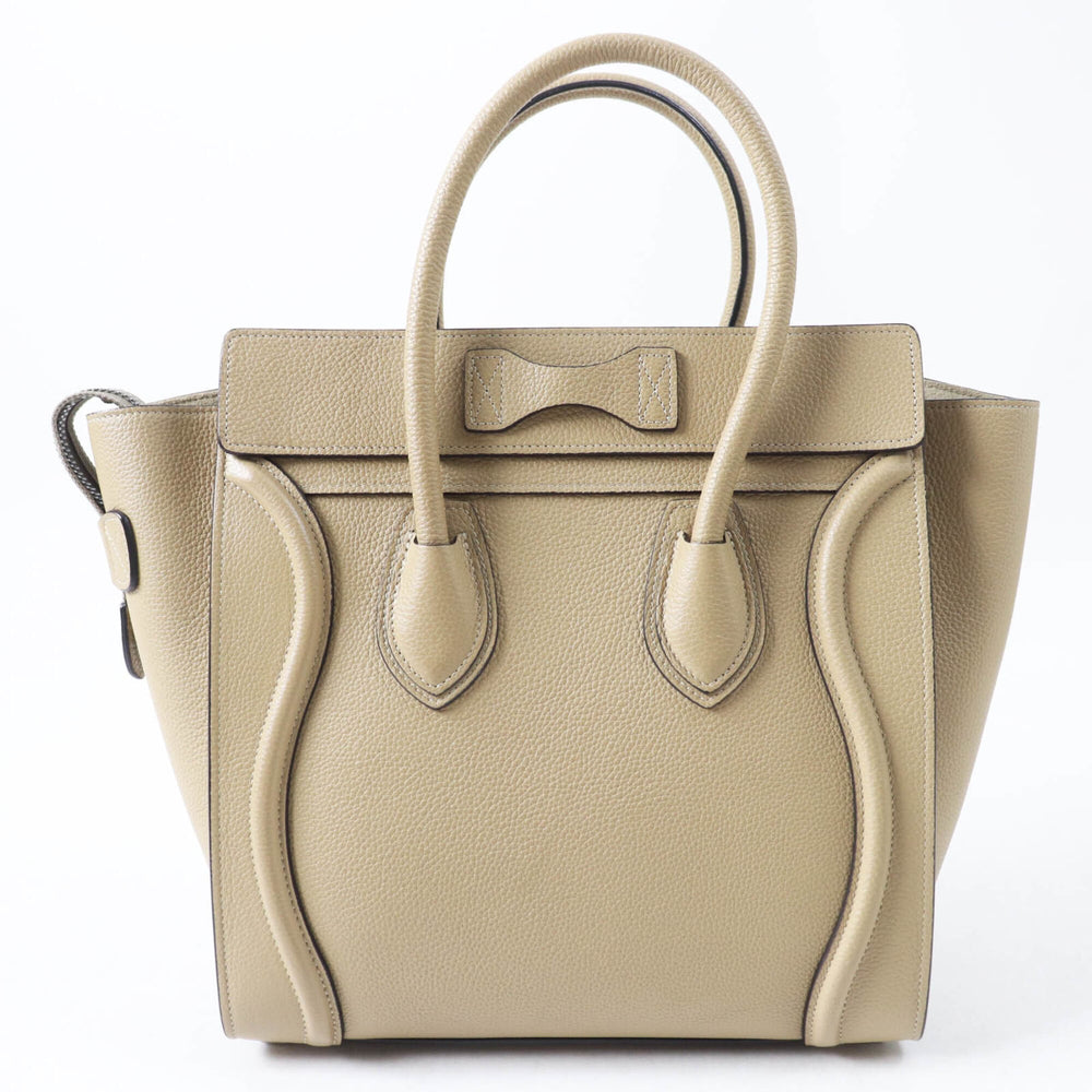 CELINE 18979 Luggage Micro Shopper Dune Drummed Calfskin Handbag with Dust Bag, Made in Italy, Women's — Like New