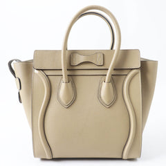 CELINE 18979 Luggage Micro Shopper Dune Drummed Calfskin Handbag with Dust Bag, Made in Italy, Women's — Like New