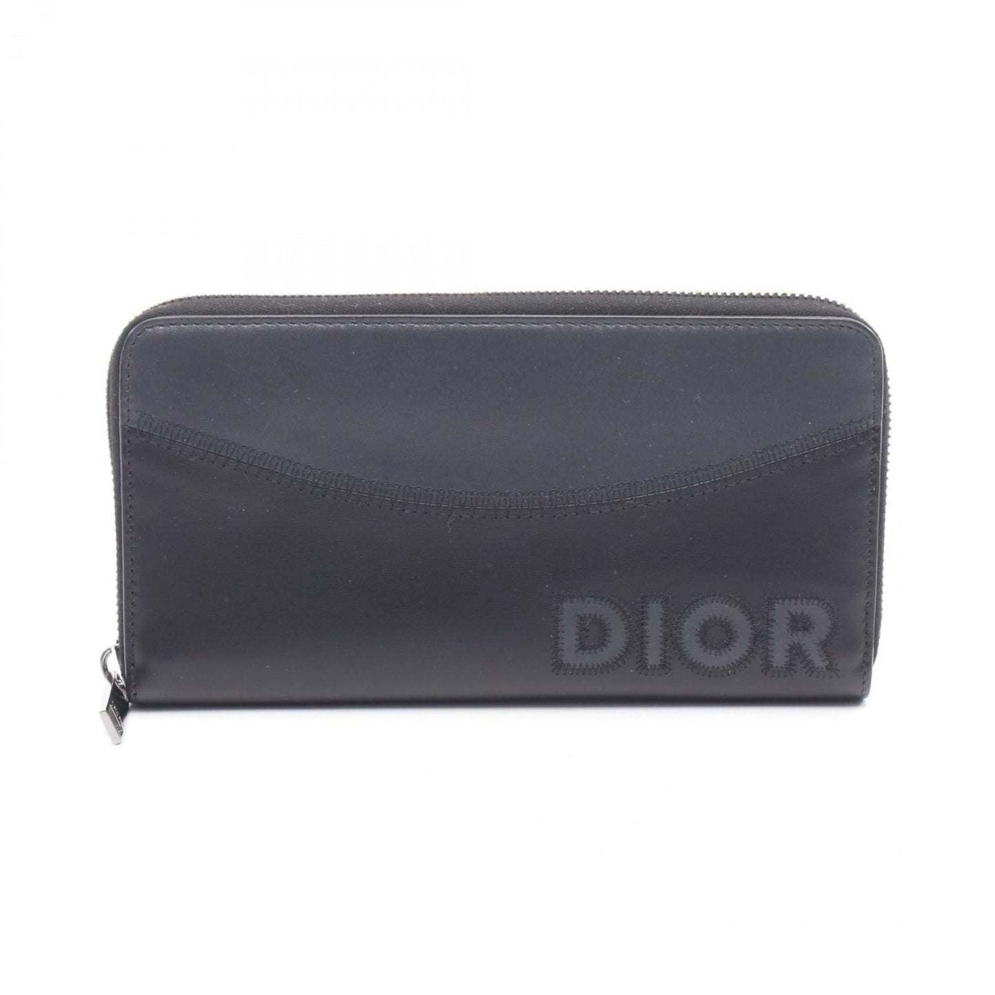 Christian Dior Dior logo round long wallet, leather, men's, black and gray