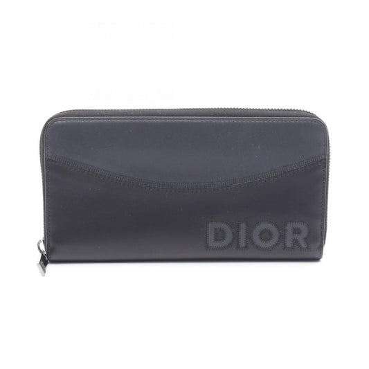 Christian Dior Dior logo round long wallet, leather, men's, black and gray