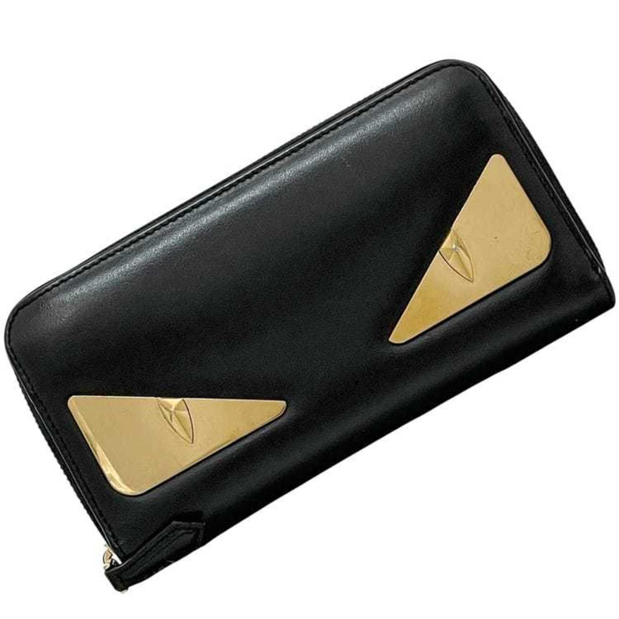 Fendi round long wallet ec-24631 Black Bugs 7M0210 leather metal SQP 198 3260 FENDI Monster Eye black men's women's