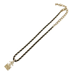 CHANEL A23B ABB548 Rhinestone Coco Mark Matelassé Bag Motif Chain Necklace, Gold & Black, Made in France, Women's — Like New