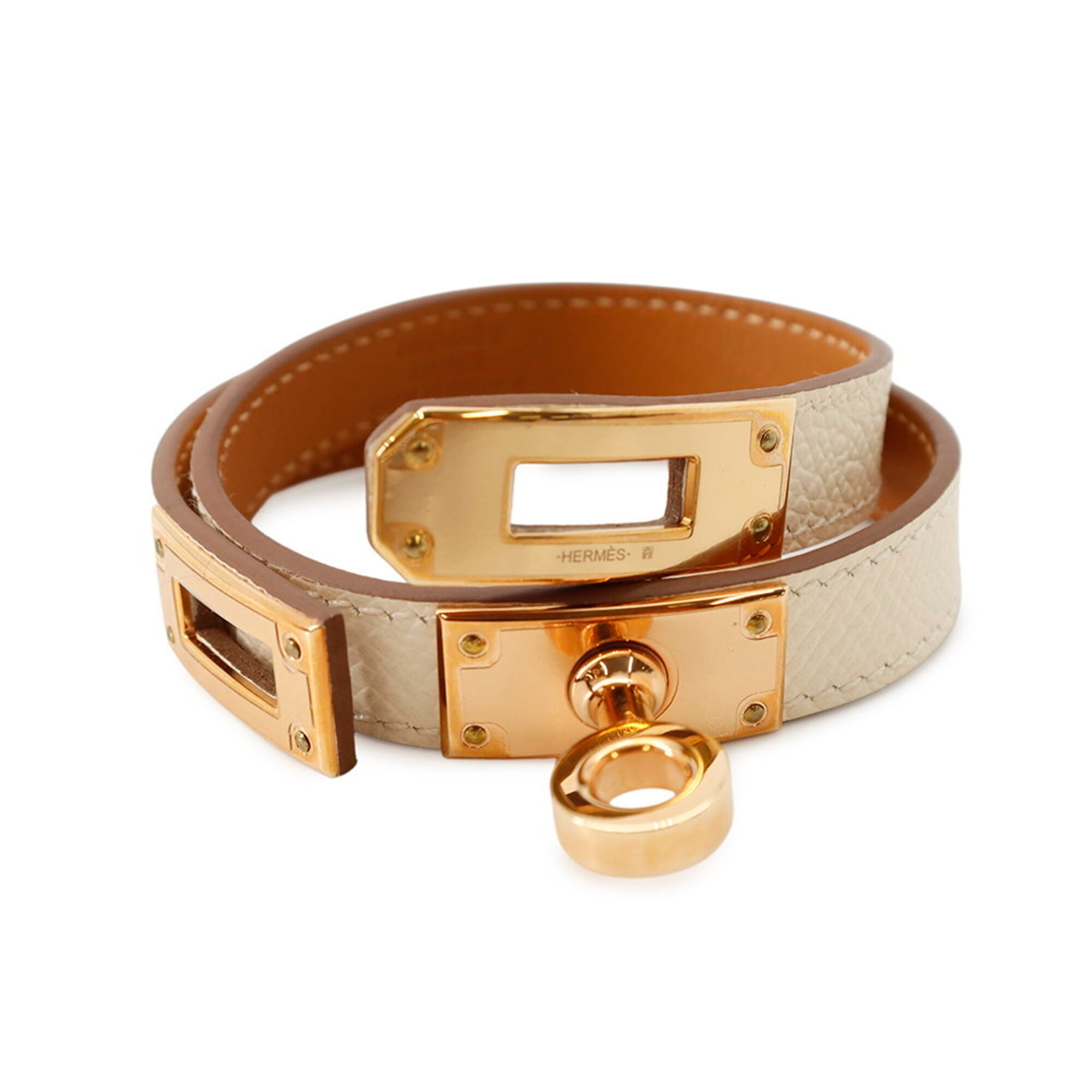 Hermes Kelly Double Tour Bracelet, Craie Pink Epsom Leather, U Stamp, Size T2 — Like New