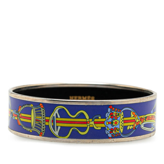 Hermes enamel GM cloisonné bangle in silver, blue, and multicolored metal for women.