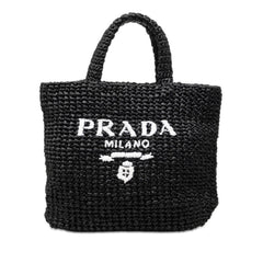 Prada Crochet Triangle Logo Plate Tote Bag Handbag Black Viscose Women's PRADA — Like New