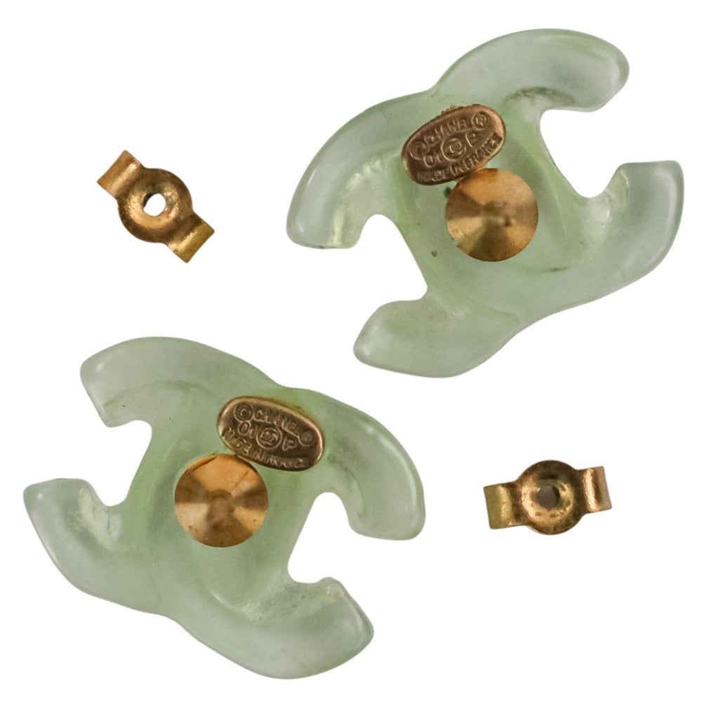 01P CHANEL Chanel Coco Mark Turnlock Plastic Earrings Mint Green Women's — Like New