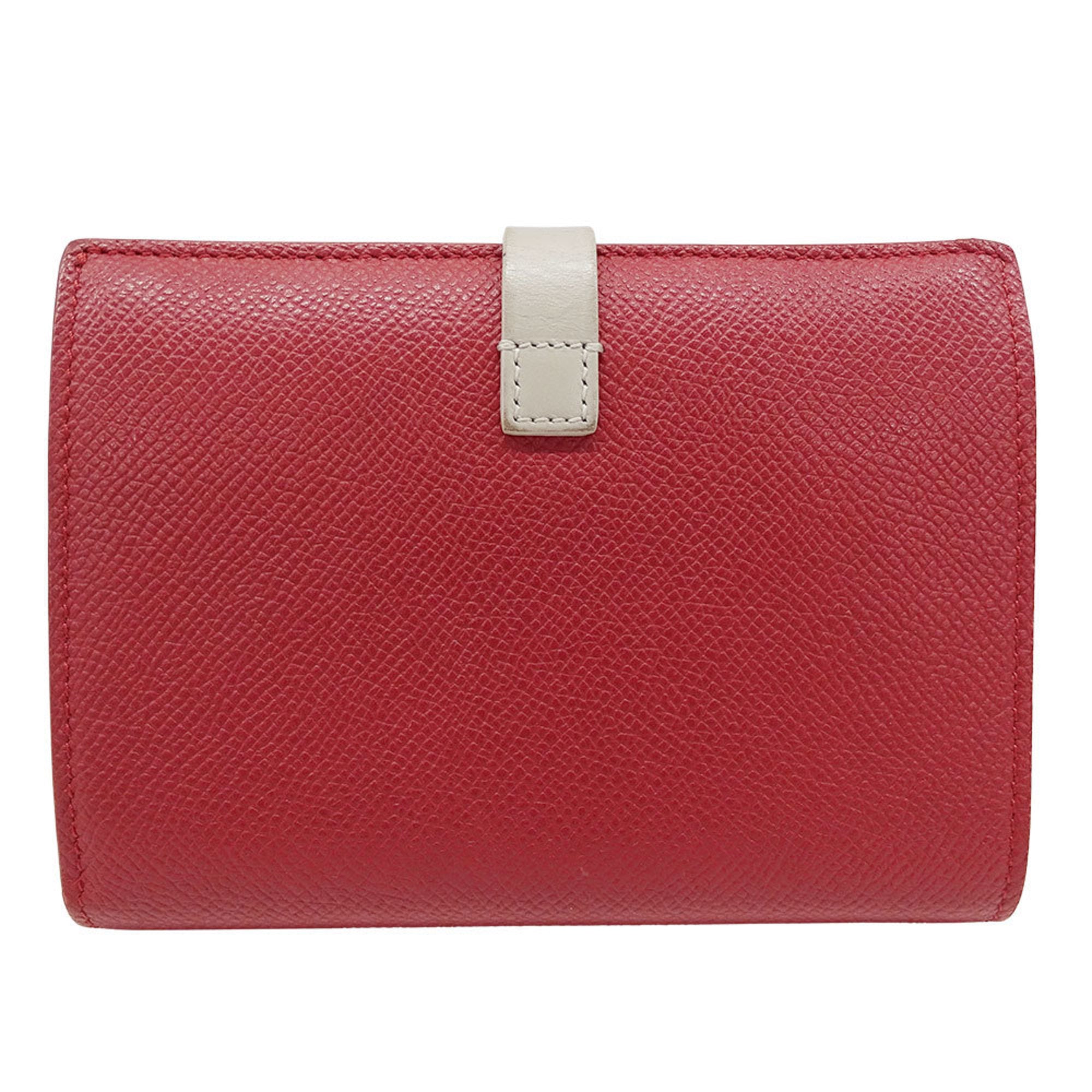 Celine Women's Leather Bi-fold Wallet with Medium Strap, Multi-Function, Red