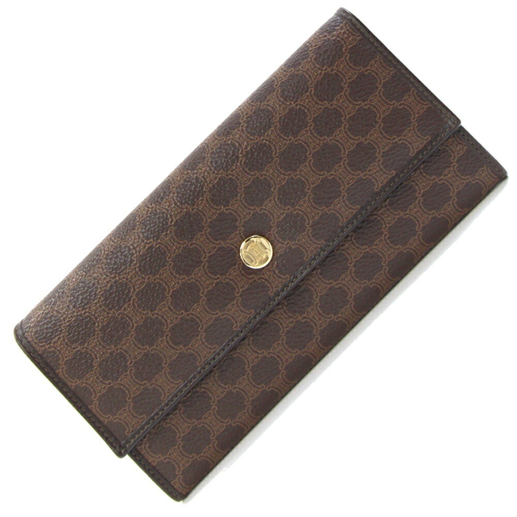 Celine Bi-fold Long Wallet Macadam Dark Brown PVC Leather Women's CELINE