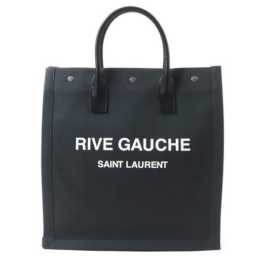 SAINT LAURENT 632539 Rive Gauche N S Canvas and Leather Tote Bag, Dark Gray Black, Made in Italy, Men's