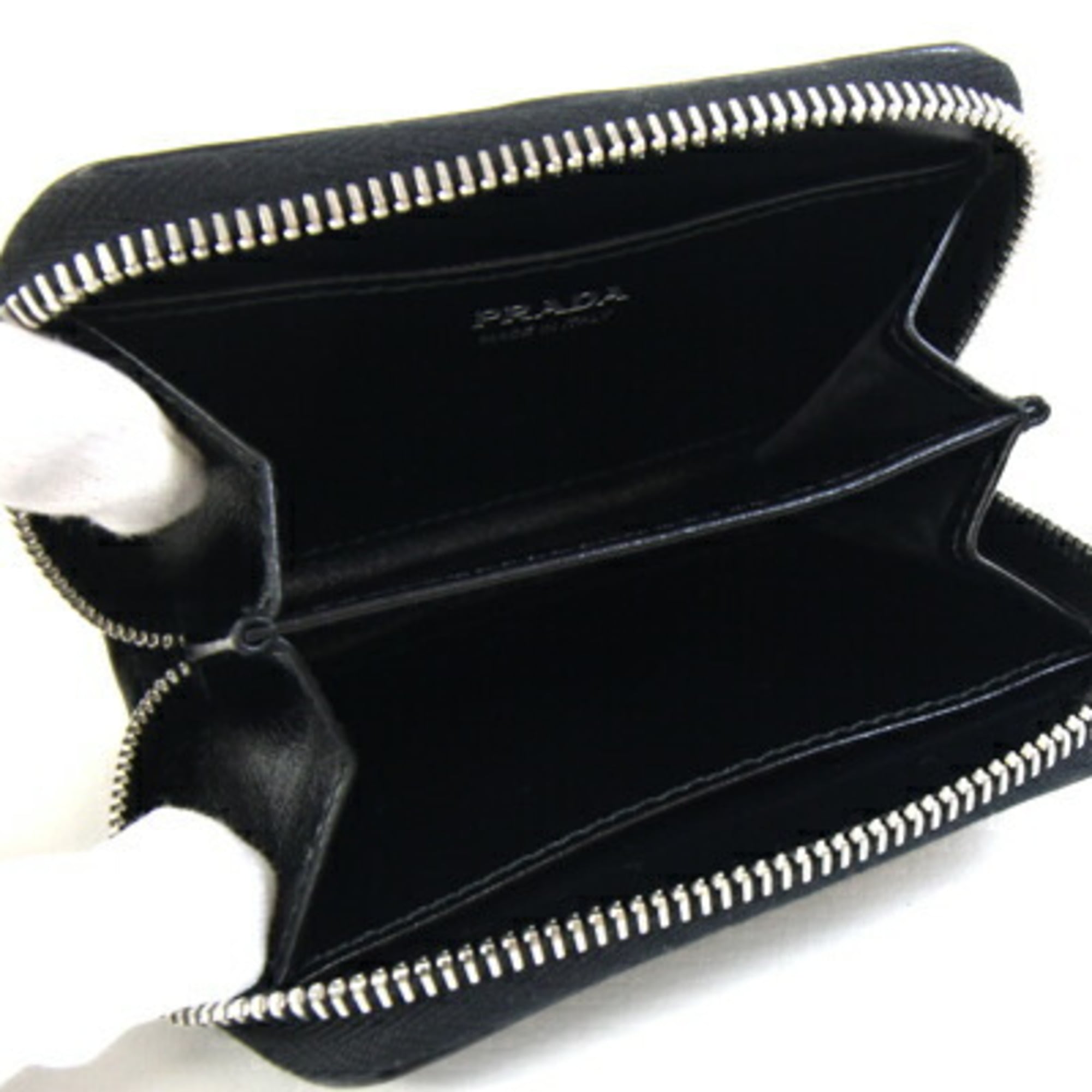 Prada Coin Case 2MM003 Black Leather Purse Mini Wallet Compact for Men and Women