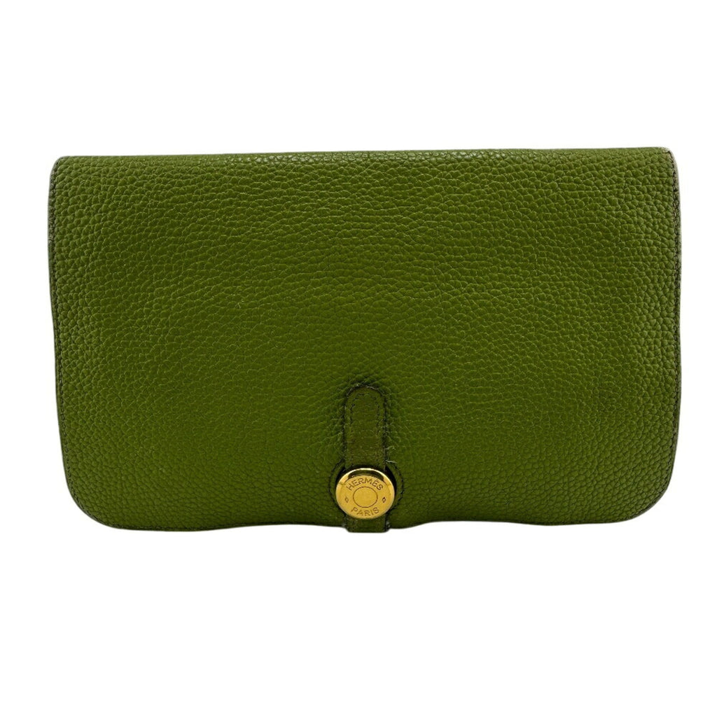 HERMES Dogon GM Long Wallet Green Unisex
