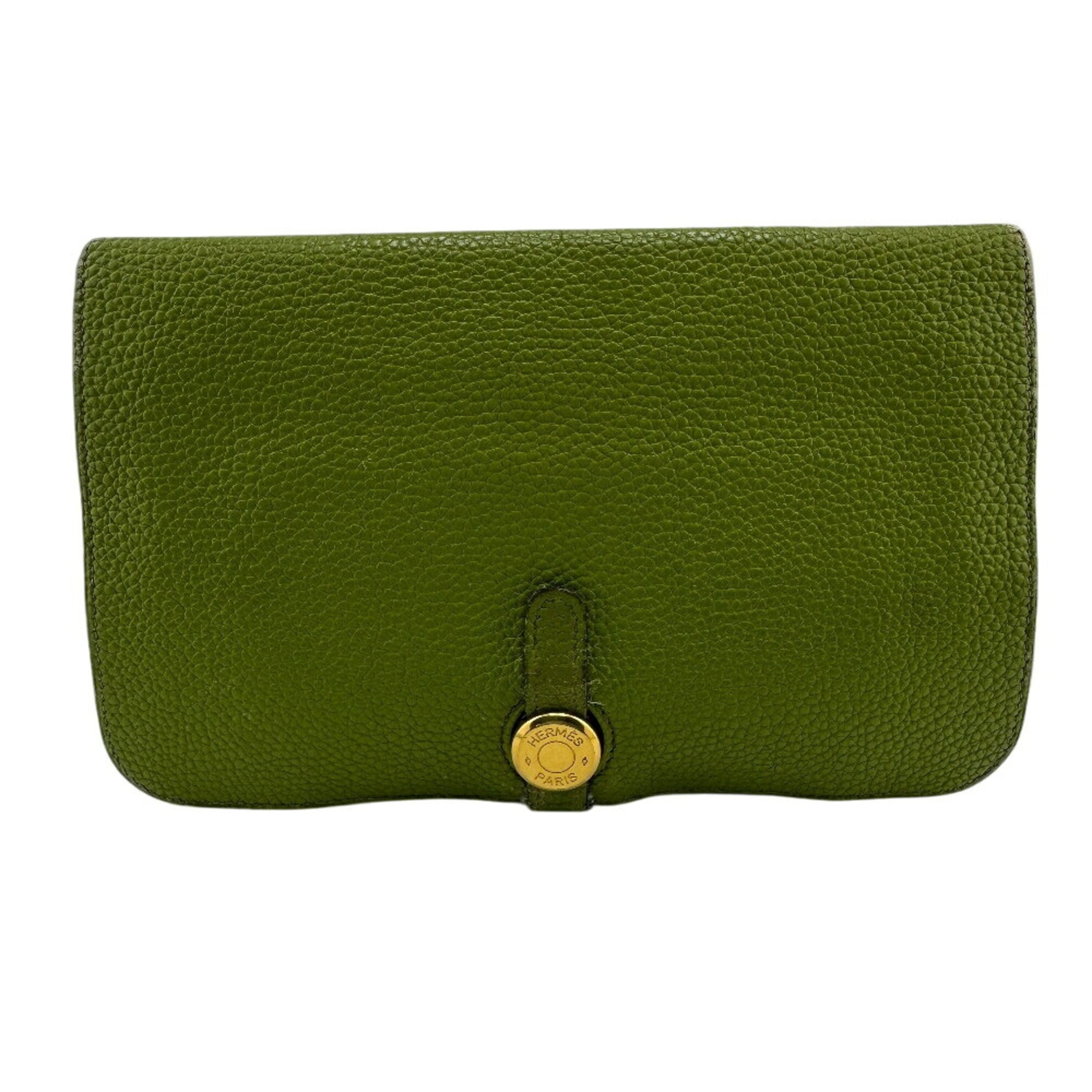 HERMES Dogon GM Long Wallet Green Unisex