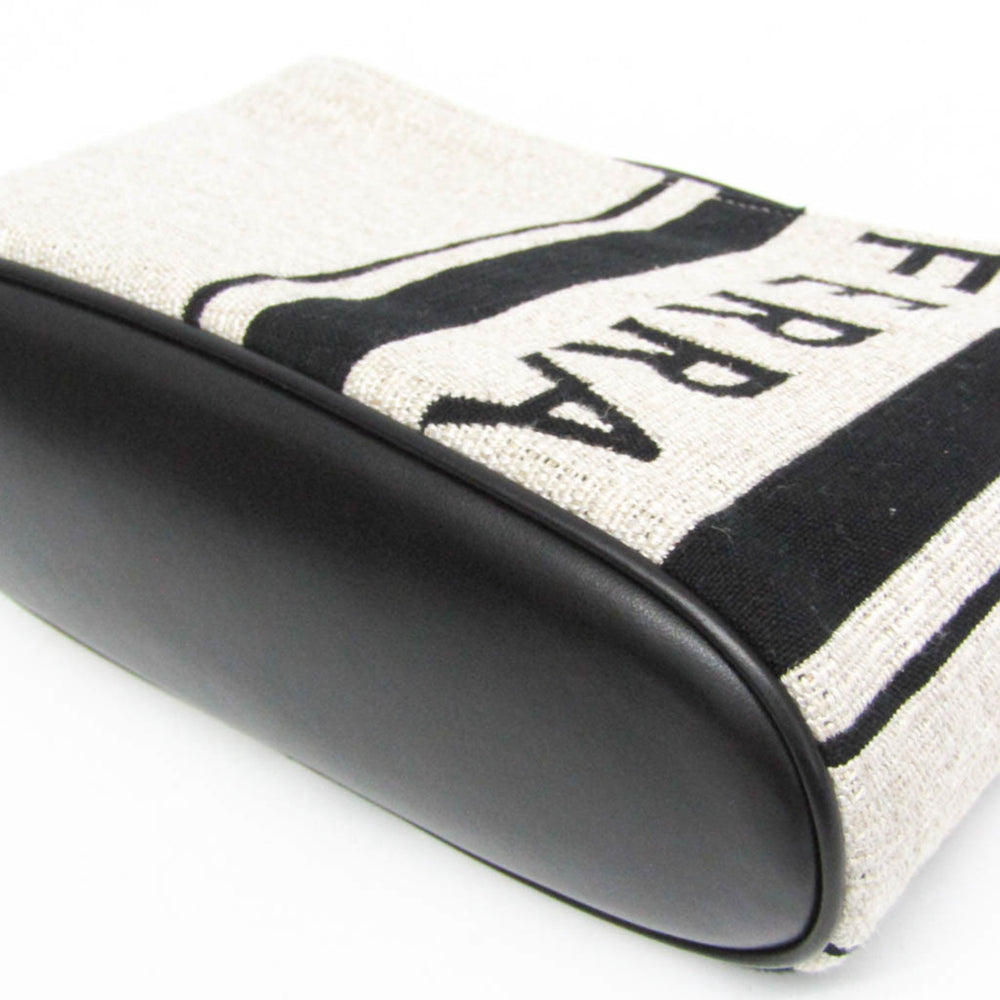 Salvatore Ferragamo Logo EE-24 1638 Men,Women Leather,Cotton Pouch Beige,Black — Like New