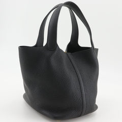 Hermes Picotin Lock 22 MM Handbag, Taurillon Clemence Leather, 2022 Model, Black, U-shaped Belt Buckle, Women's — Like New