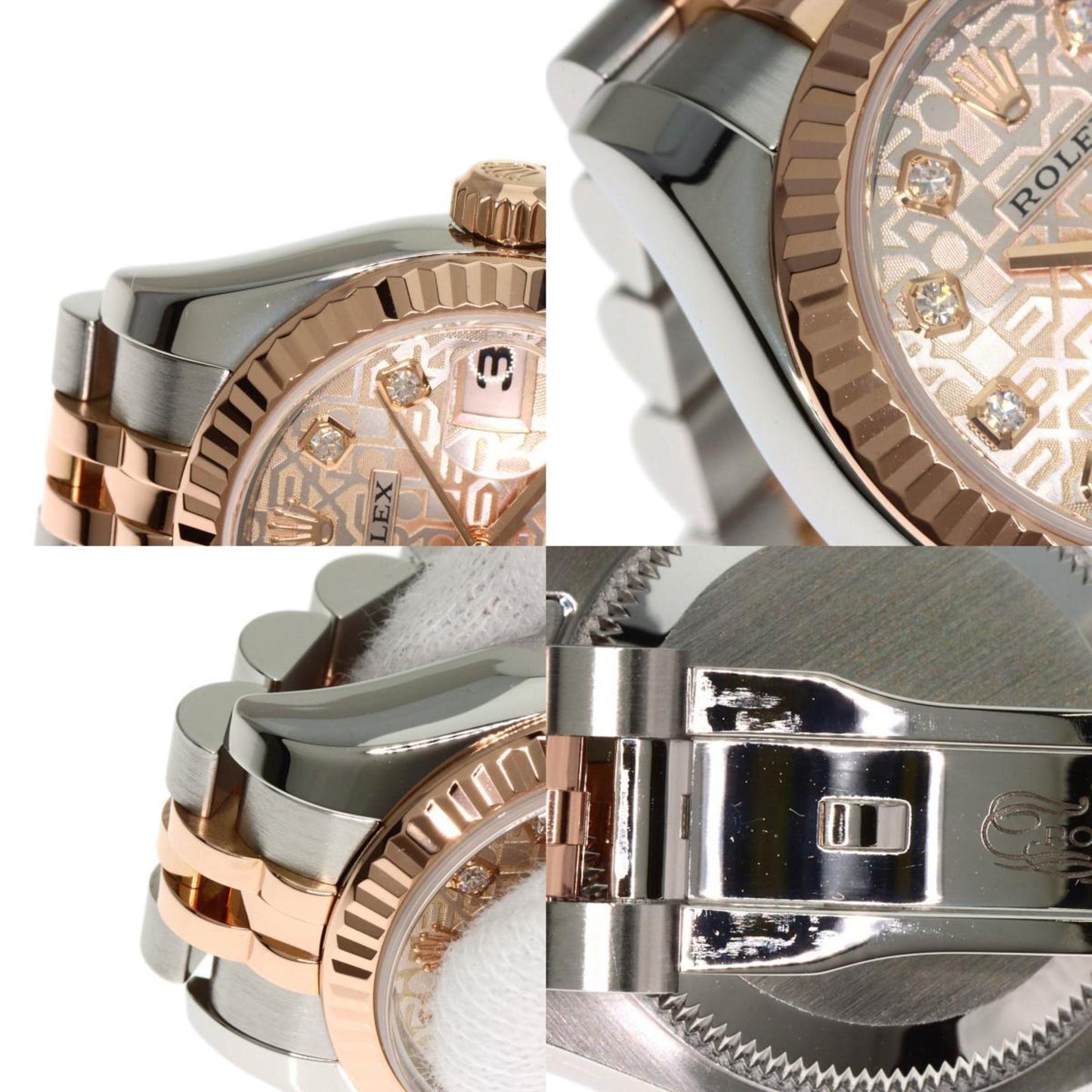 Rolex 179171G Datejust 10P Diamond Watch Stainless Steel SSxK18PG Everose Gold Ladies