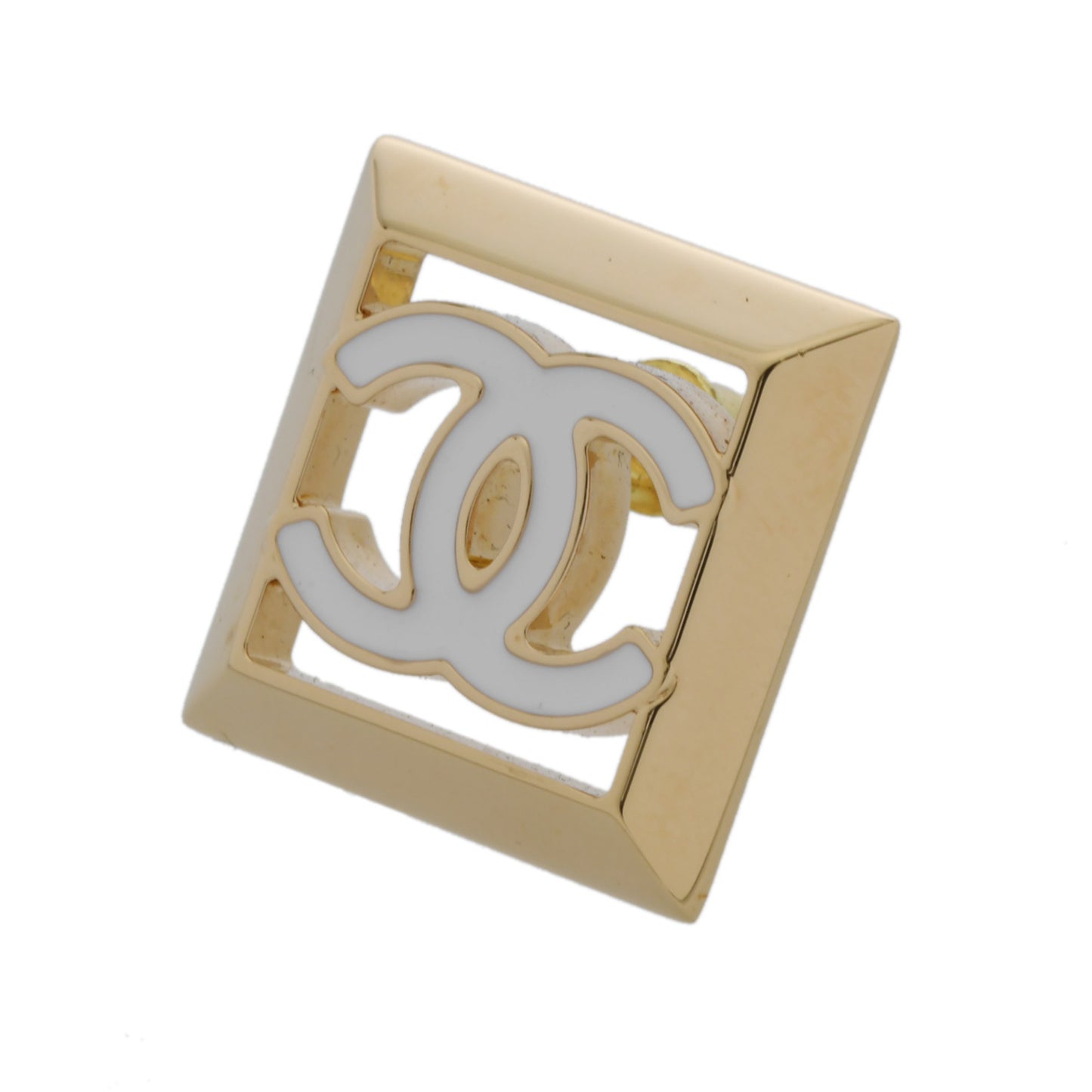 CHANEL Square Logo Earrings, Gold and White, Women's, GP A-Rank, Pre-Owned, Ginzo