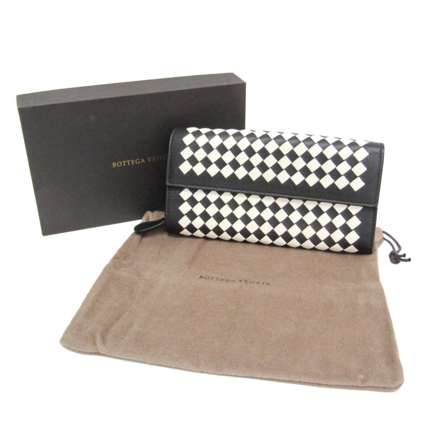 Bottega Veneta Intrecciato Men,Women Leather Long Wallet (bi-fold) Black,White