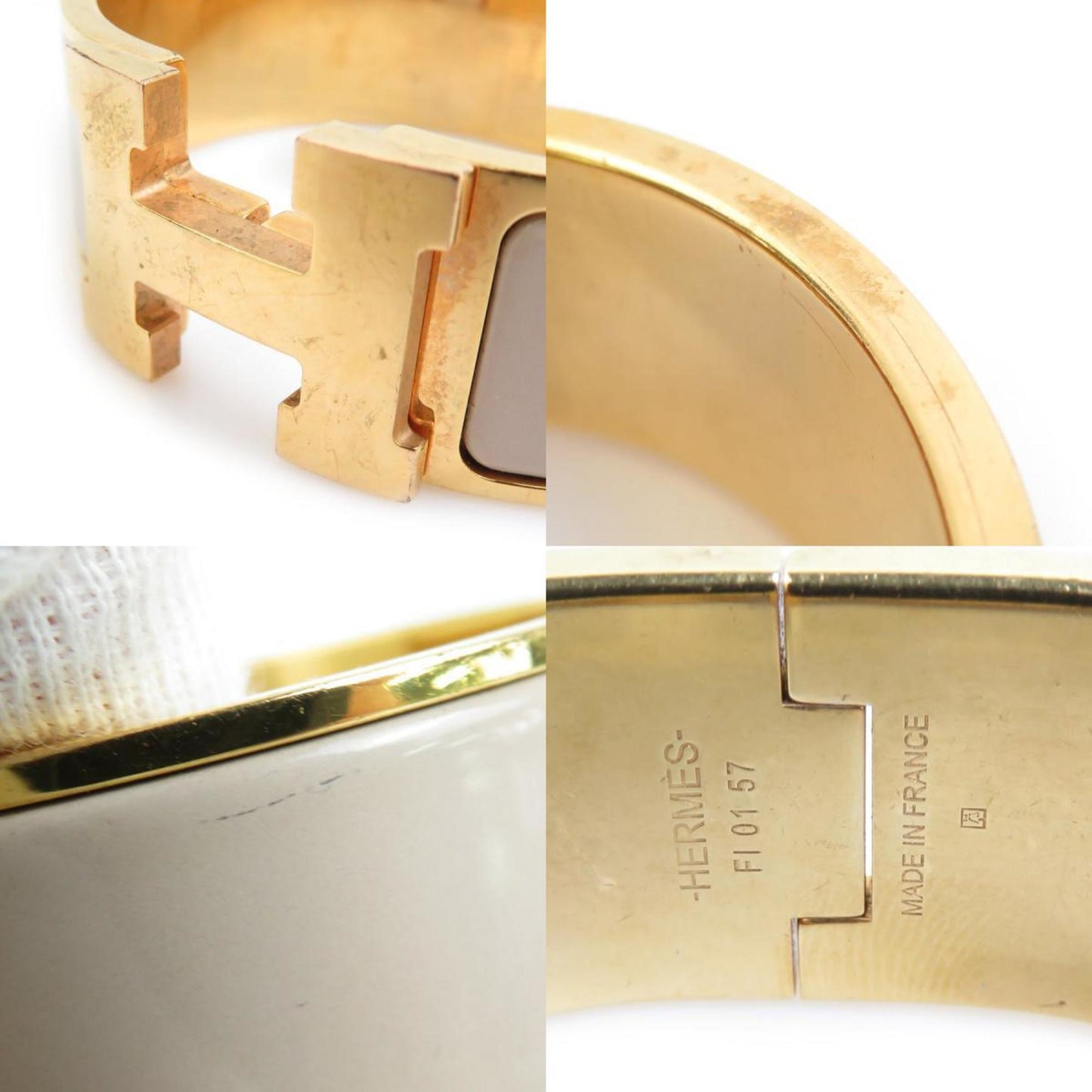 Hermes Hermès Click-Clack Bangle Bracelet in Metal, Enamel, Gold, and Greige for Women (e60789a)