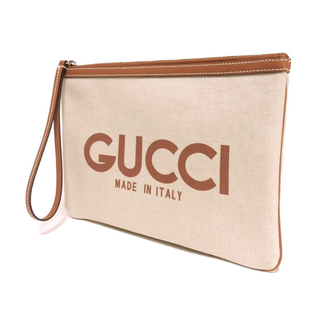 Gucci GUCCI Clutch Bag Logo Print Pouch Canvas Brown GG Supreme Cotton Linen Natural 777165 FACUL 8451 Men's Women's — Like New