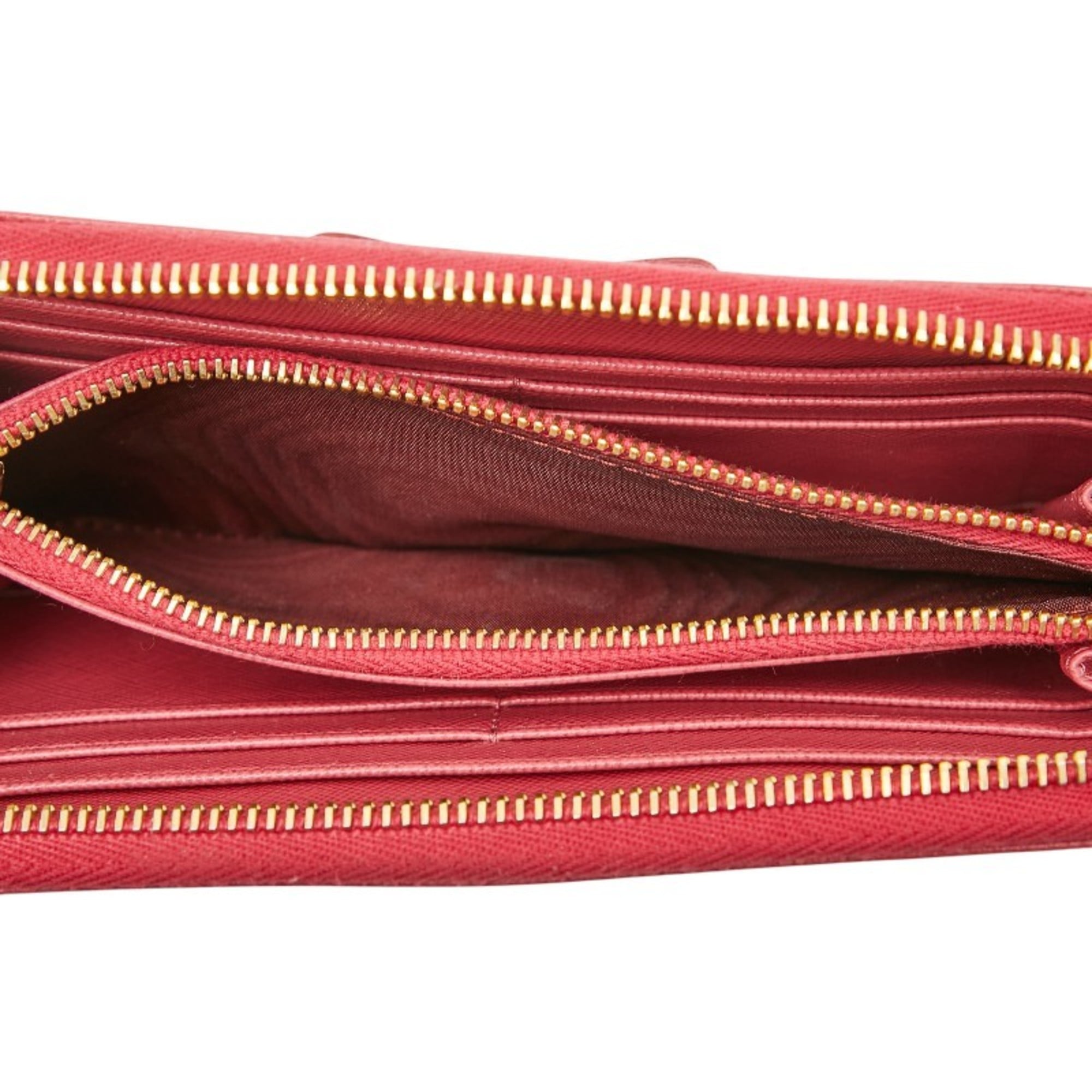 Prada Ribbon Round Zip Long Wallet in Pink Saffiano Leather for Women
